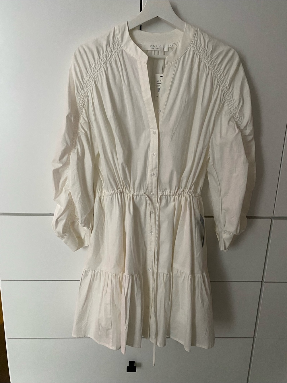Astr White Button-Front Drawstring Mini Dress- Size Small - Picture 4 of 4